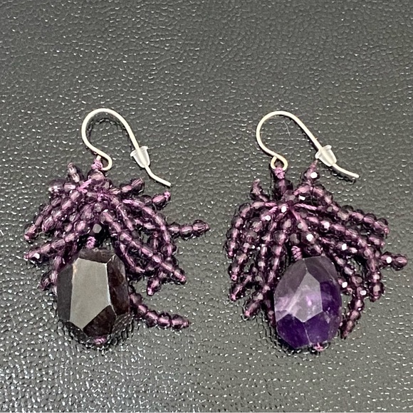 Handmade Amethyst Crystal Cluster Beads Drop Earrings - Picture 5 of 11